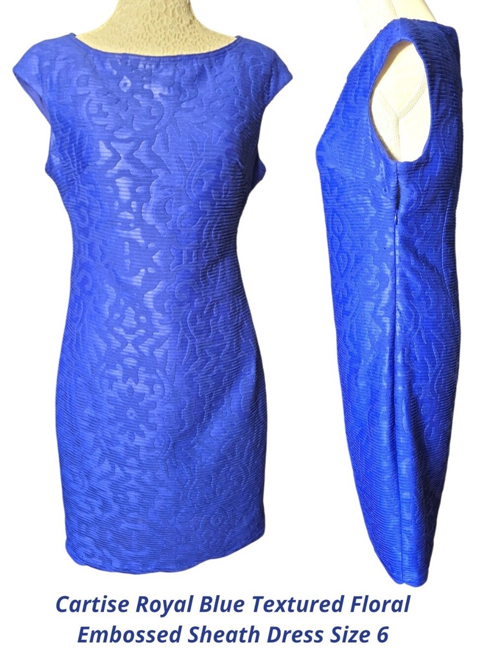 CARTISE - Royal Blue Textured Floral Sheath Dress -SIZE 6 - NWT - Picture 4 of 11